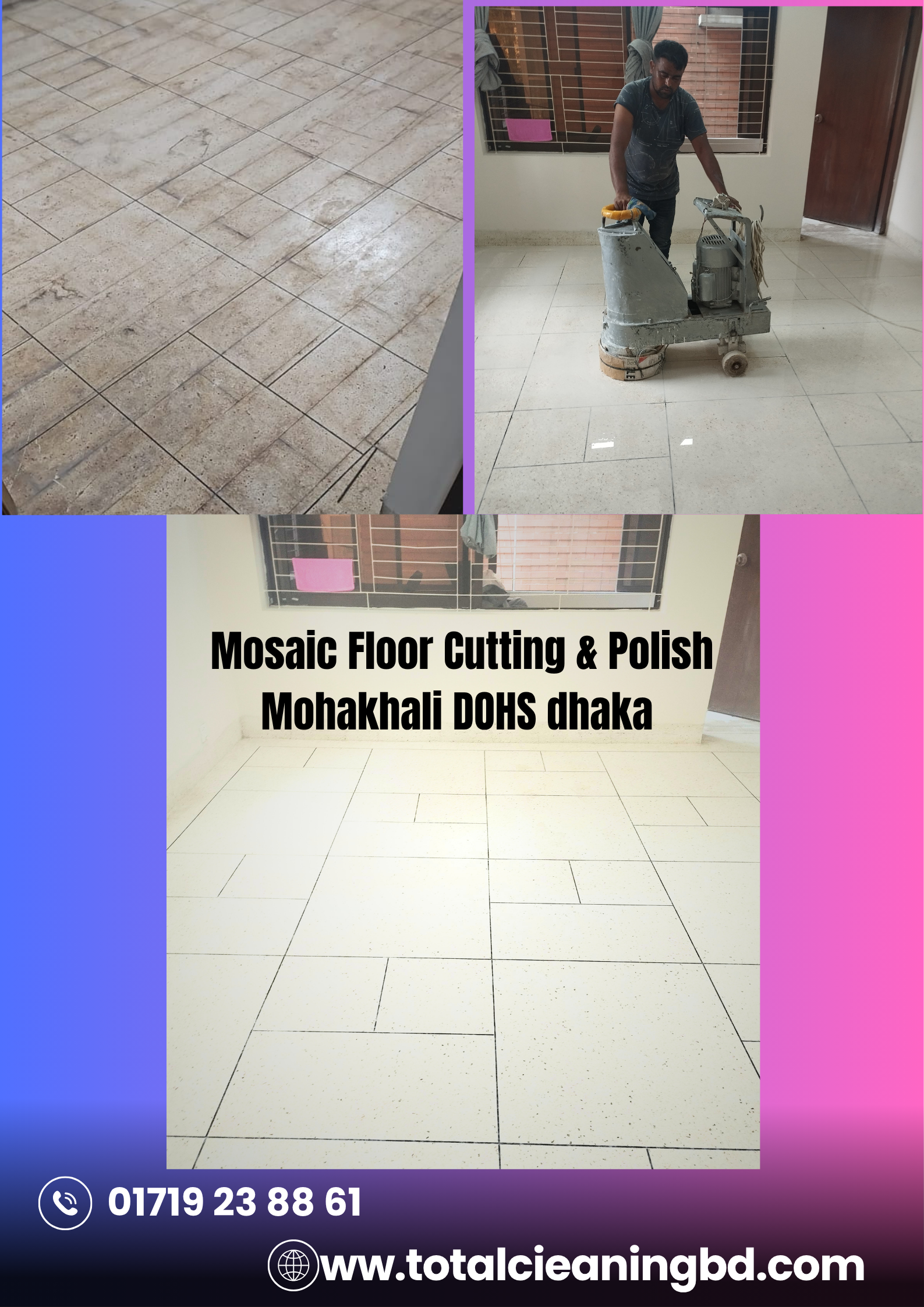 Professional Mosaic Floor Cutting and Polish Service in Mohakhali DOHS Dhaka by Total Cleaning Service BD