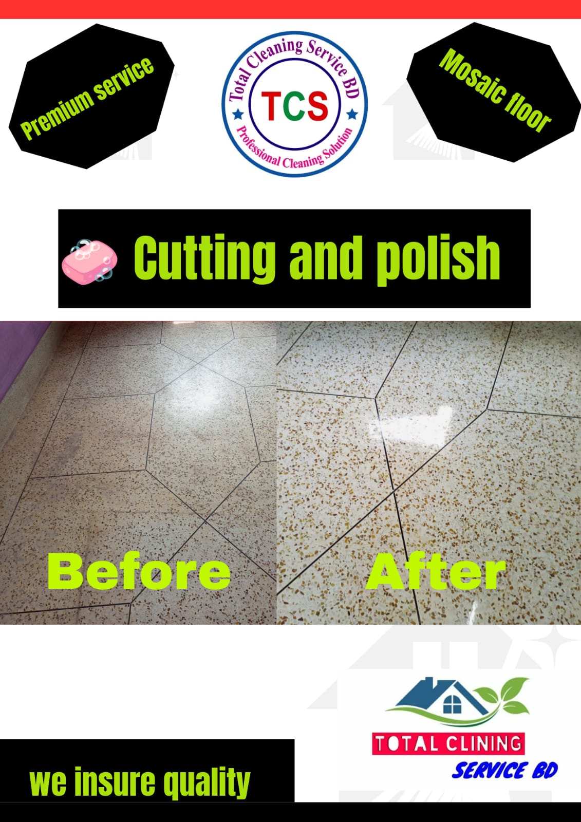 Mosaic floor cutting and polishing service in Dhaka by Total Cleaning Services BD