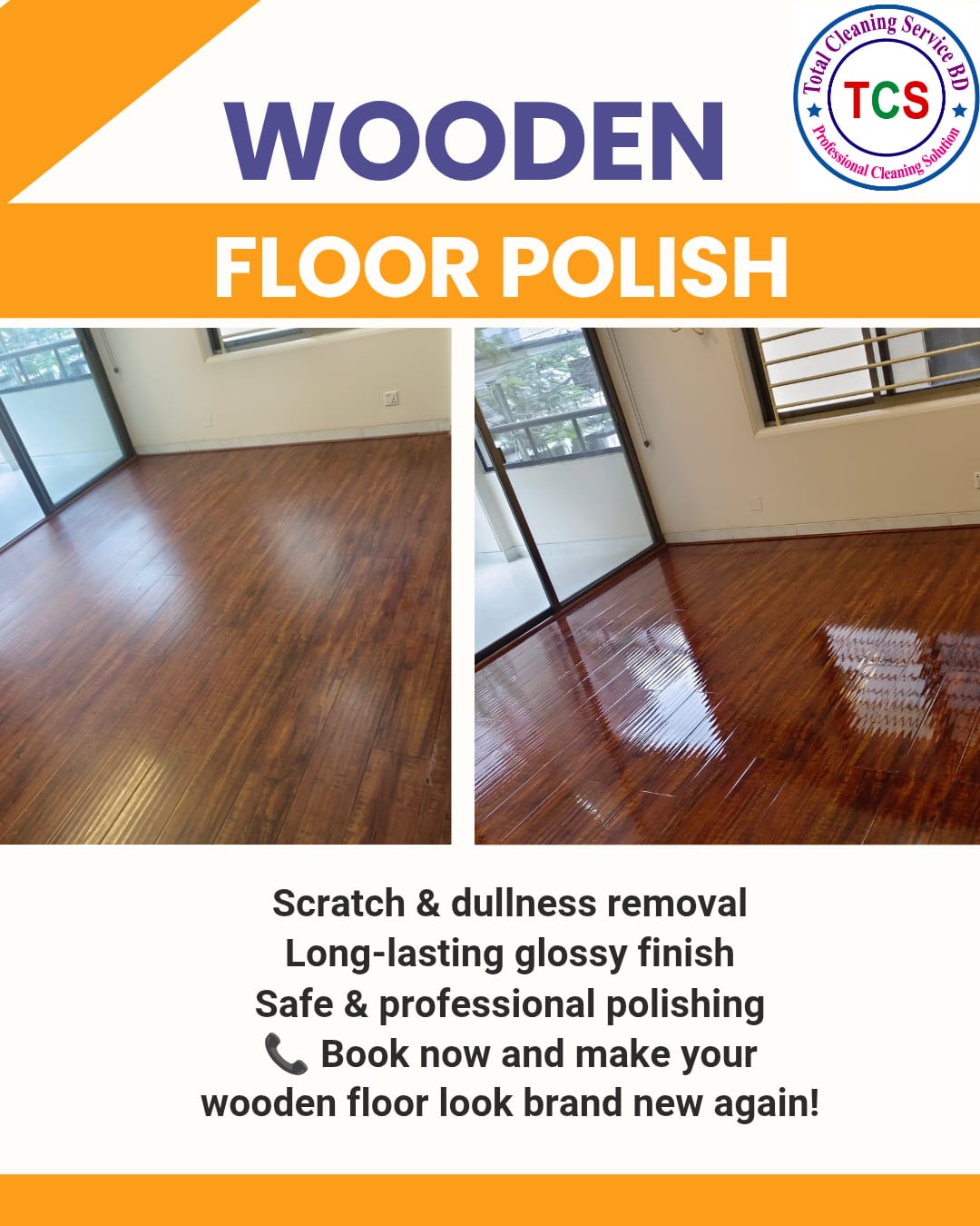 Wooden floor shining service in Dhaka by Total Cleaning Services BD